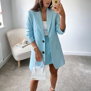 Zara Long Oversize Turquoise Blue Blazer